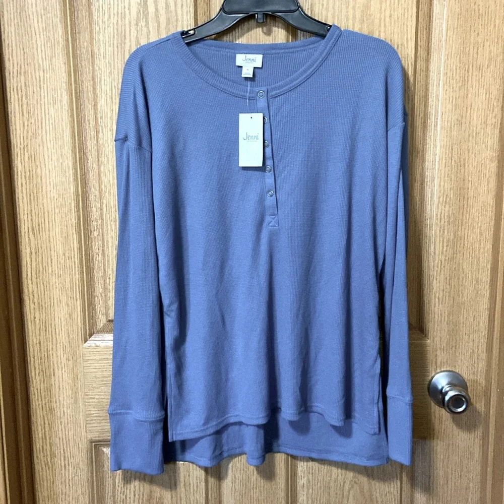 NWT Jenni Intimates Thermal Henley Sleep Pajama Top Lounge